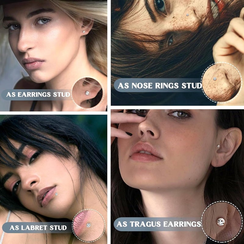 D.Bella 16G 18G 20G 22G L Shaped Nose Studs Surgical Steel 1.5mm 2mm 2.5mm 3mm Clear Colorful Diamond CZ Nose Rings Studs Nose Rings for Women Nose Nostril Piercing Jewerly Silver Gold Rose Gold Black - Image 4